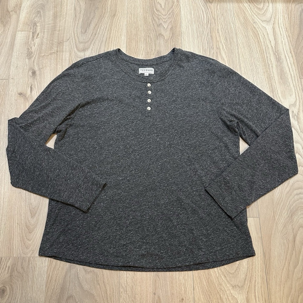 Tecovas Henley Shirt Mens Large Charcoal Gray Heather Long Sleeve Western Cowboy